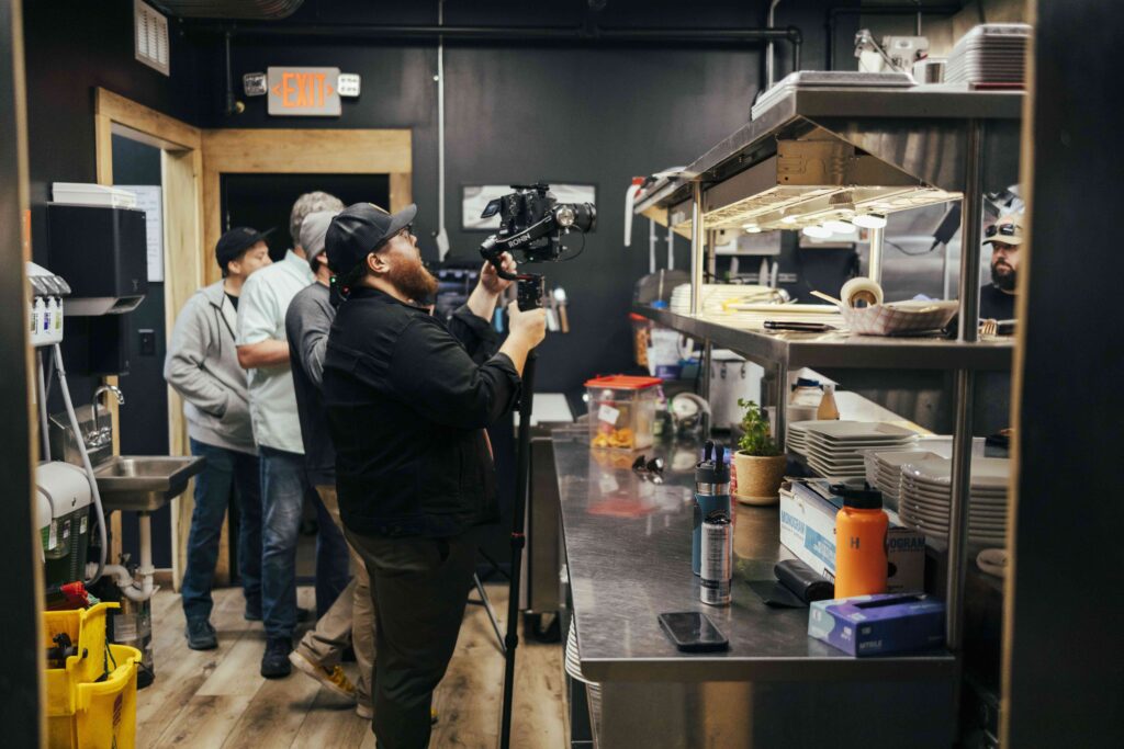 Filming in a restaurant kitchen